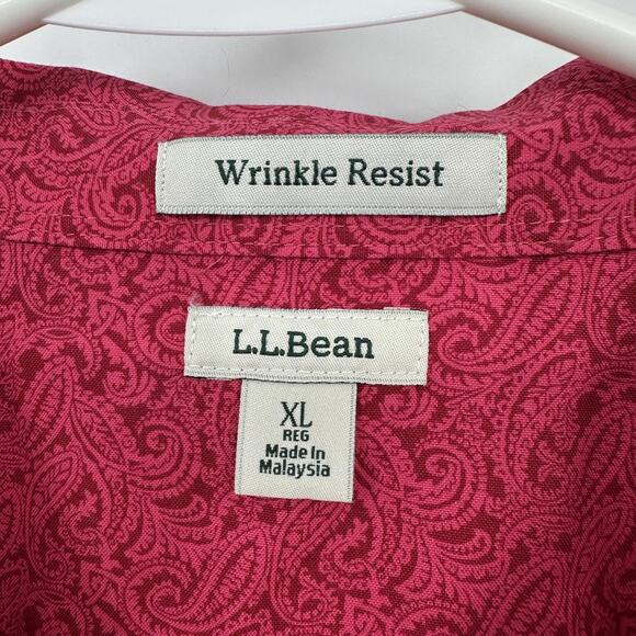 LL Bean Shirt Womens XL Red Paisley Wrinkle Resist Button Front 100% Cotton - Picture 5 of 11
